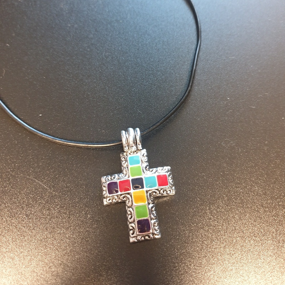 Vintage enamel cross necklace
